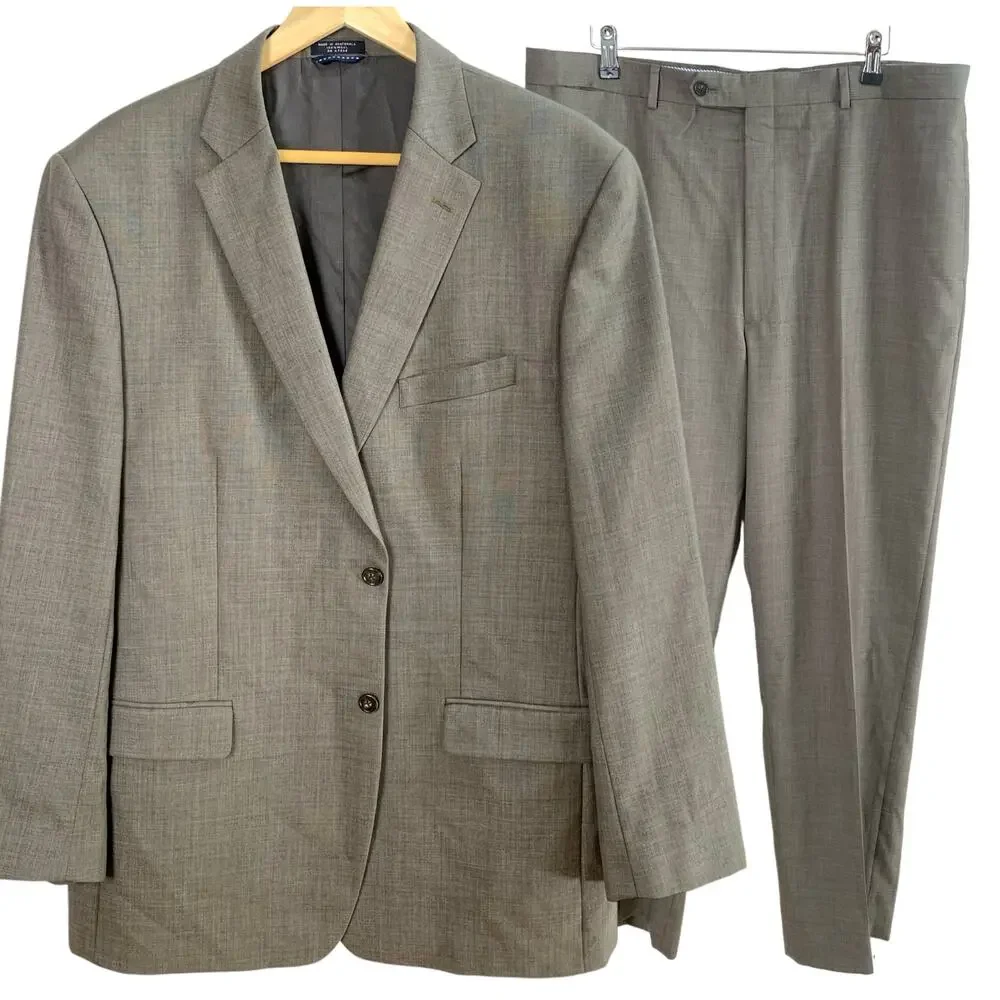Tommy Hilfiger 46L 2-Piece Suit Pure Wool Blazer Jacket & Pant Brown Business